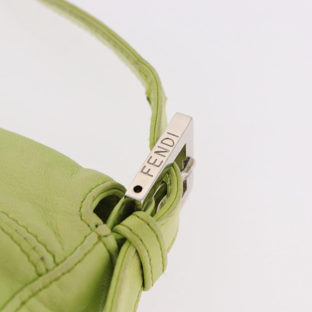 FENDI Mamma Baguette Shoulder Bag Leather Green Silver Auth 190637M