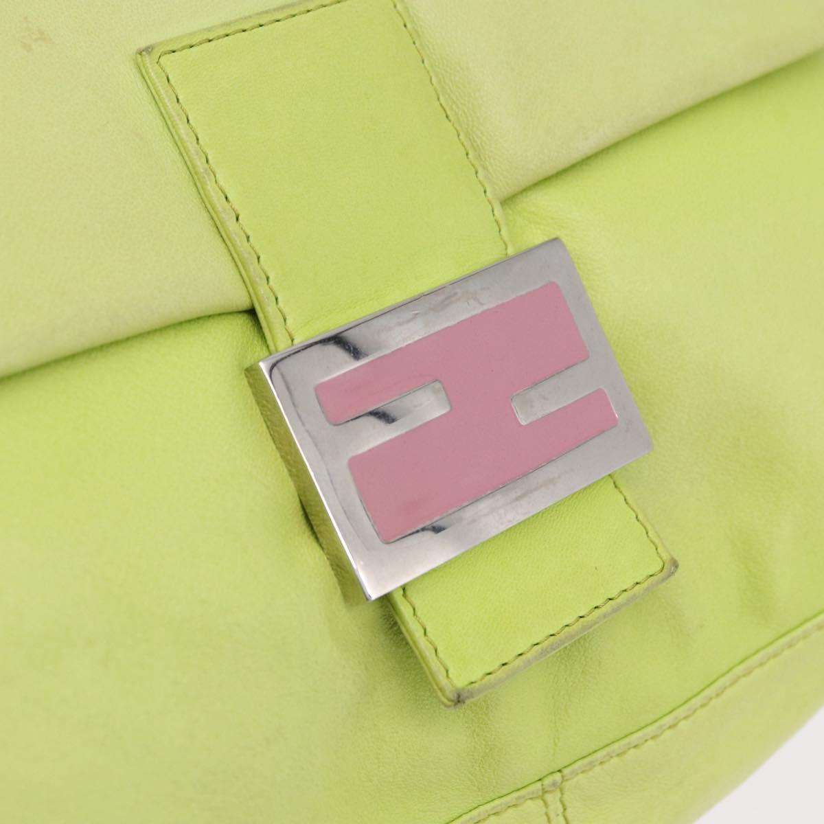 FENDI Mamma Baguette Shoulder Bag Leather Green Silver Auth 190637M