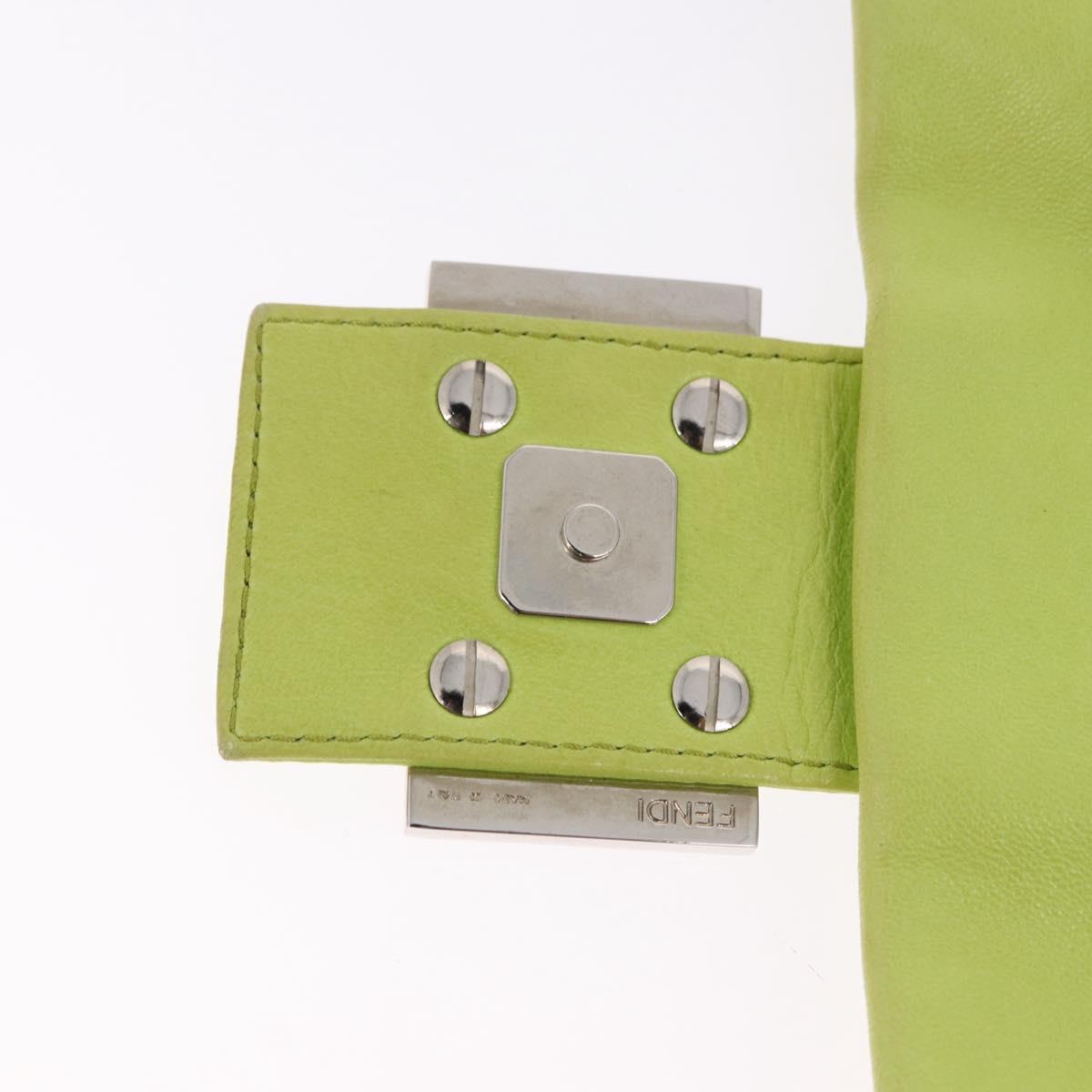 FENDI Mamma Baguette Shoulder Bag Leather Green Silver Auth 190637M