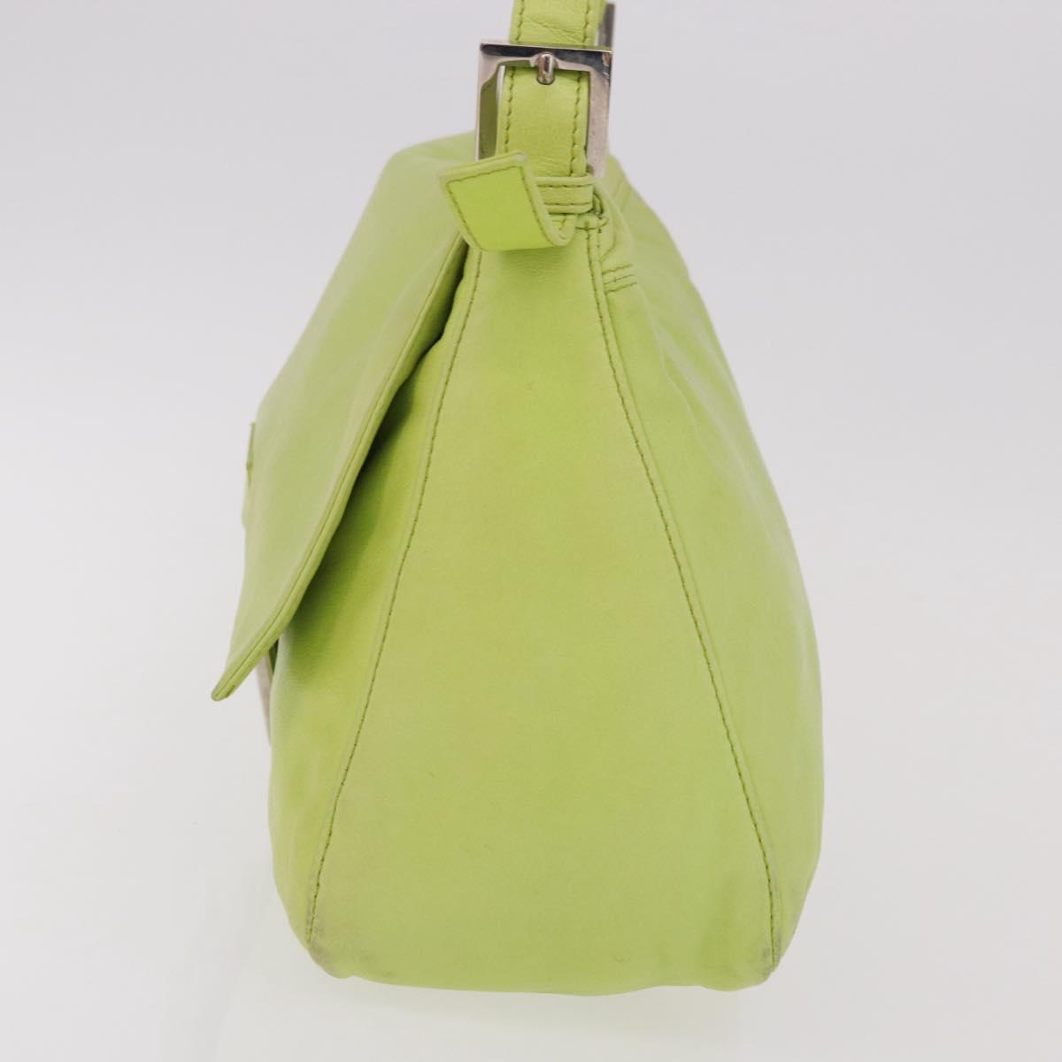 FENDI Mamma Baguette Shoulder Bag Leather Green Silver Auth 190637M