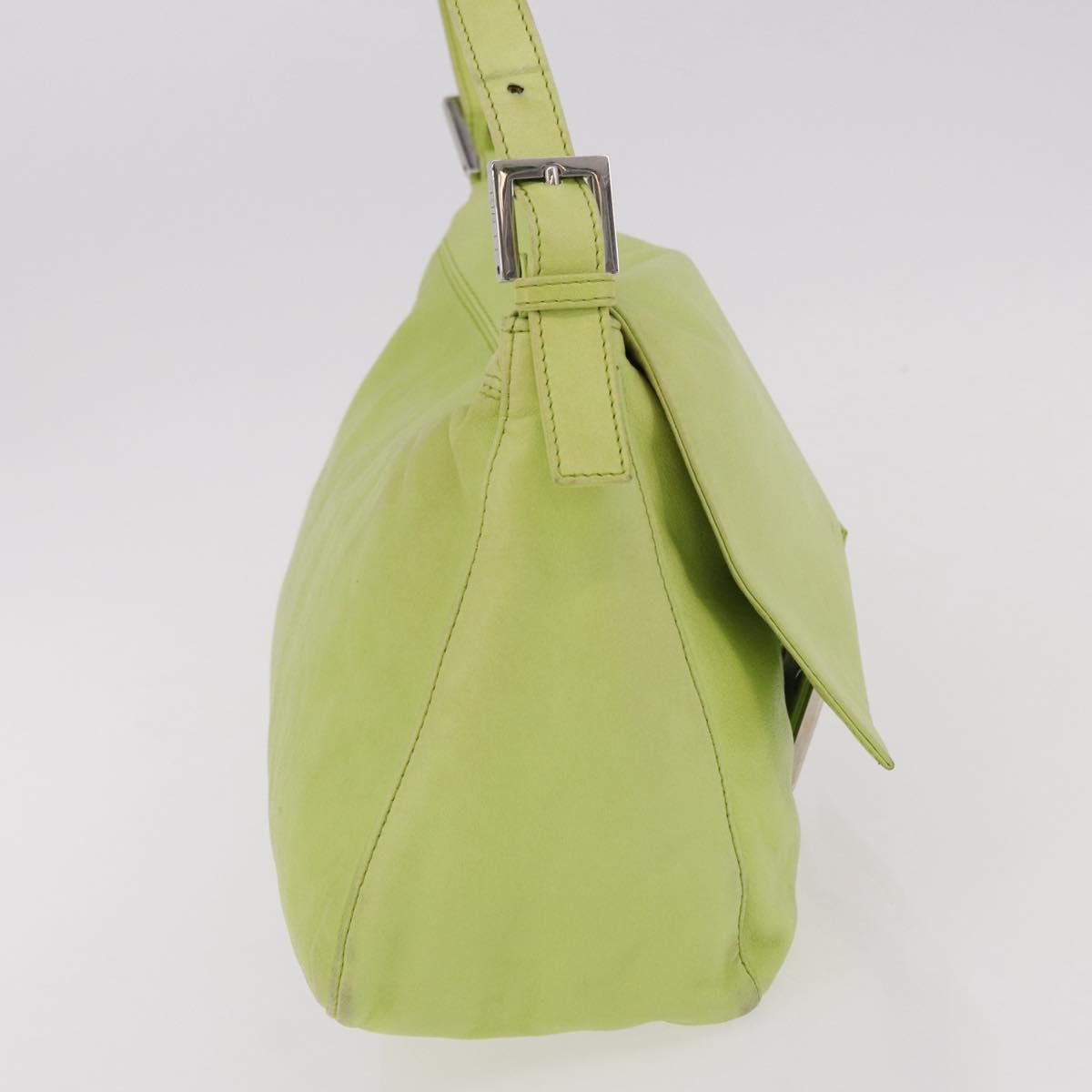 FENDI Mamma Baguette Shoulder Bag Leather Green Silver Auth 190637M