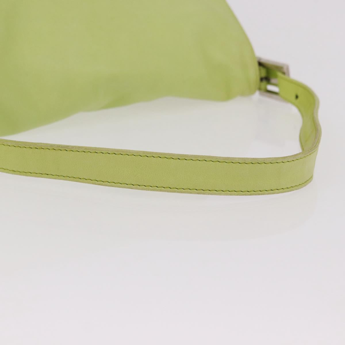 FENDI Mamma Baguette Shoulder Bag Leather Green Silver Auth 190637M