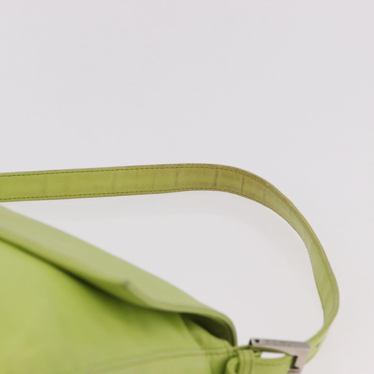 FENDI Mamma Baguette Shoulder Bag Leather Green Silver Auth 190637M