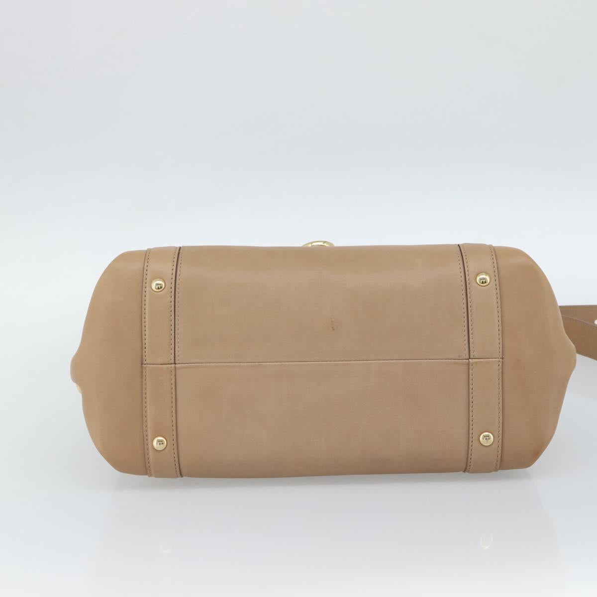 Salvatore Ferragamo Gancini Hand Bag Leather 2way Beige Gold Auth 190640