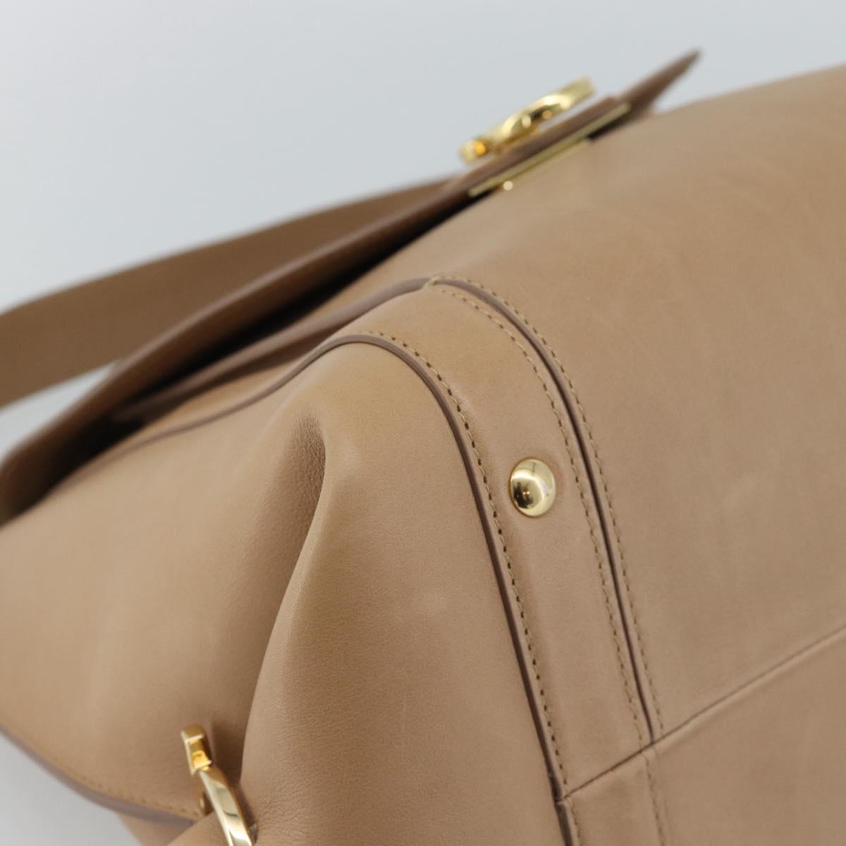Salvatore Ferragamo Gancini Hand Bag Leather 2way Beige Gold Auth 190640