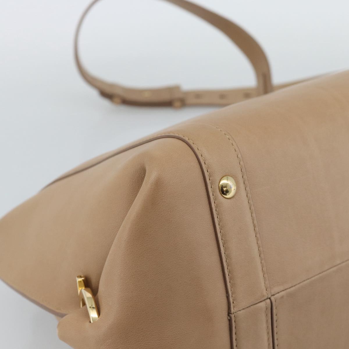 Salvatore Ferragamo Gancini Hand Bag Leather 2way Beige Gold Auth 190640