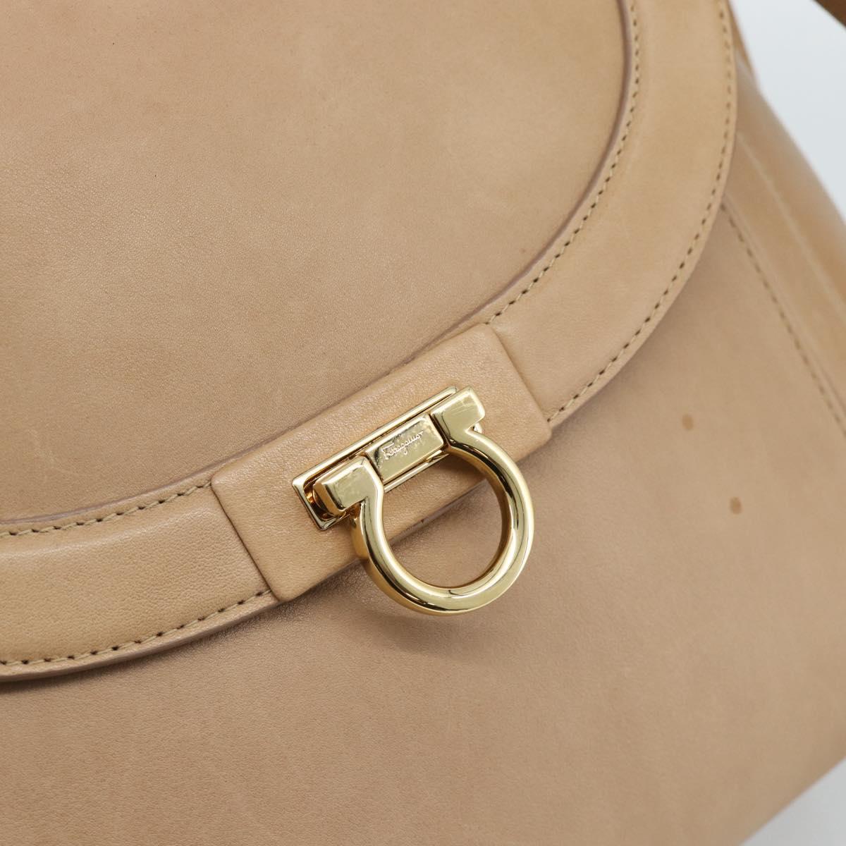 Salvatore Ferragamo Gancini Hand Bag Leather 2way Beige Gold Auth 190640