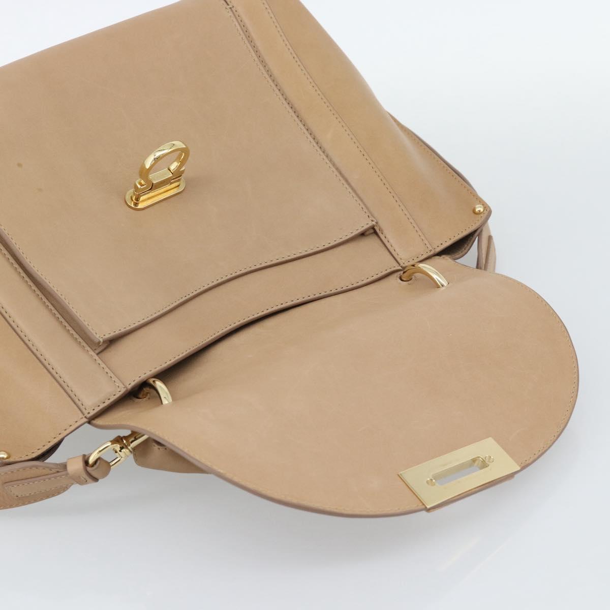 Salvatore Ferragamo Gancini Hand Bag Leather 2way Beige Gold Auth 190640