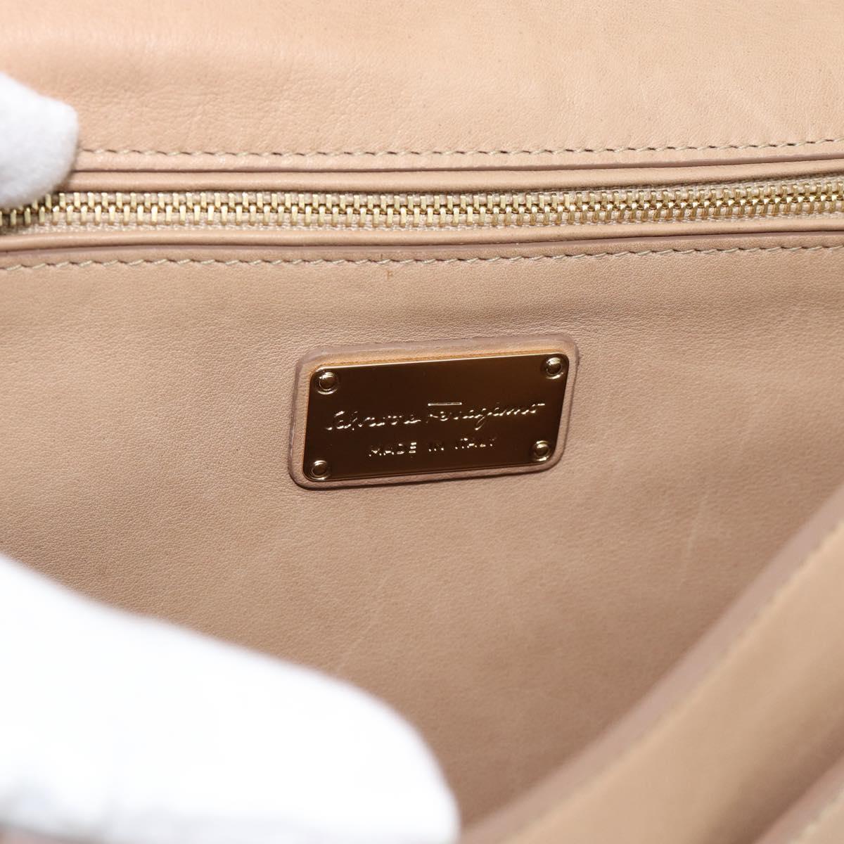 Salvatore Ferragamo Gancini Hand Bag Leather 2way Beige Gold Auth 190640