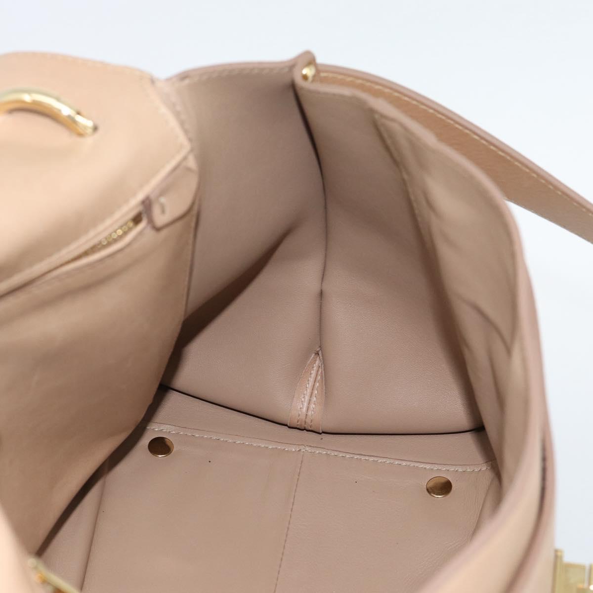 Salvatore Ferragamo Gancini Hand Bag Leather 2way Beige Gold Auth 190640