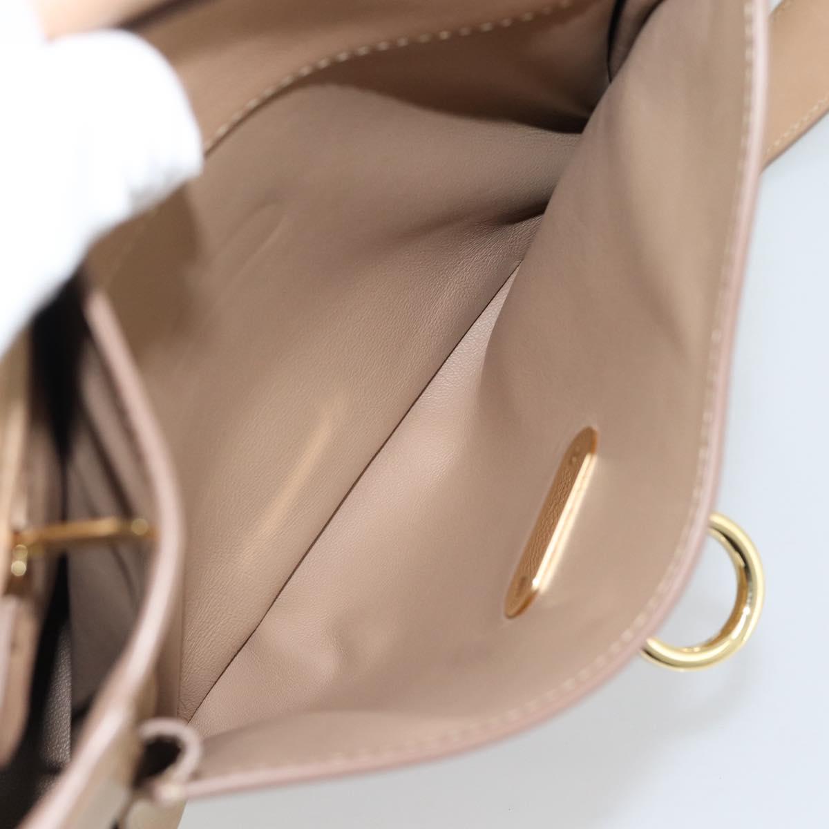 Salvatore Ferragamo Gancini Hand Bag Leather 2way Beige Gold Auth 190640