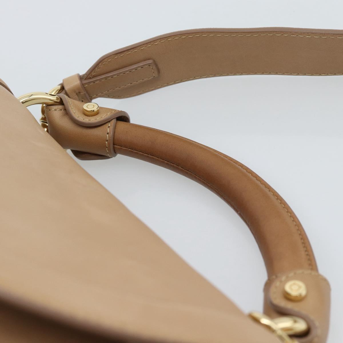 Salvatore Ferragamo Gancini Hand Bag Leather 2way Beige Gold Auth 190640