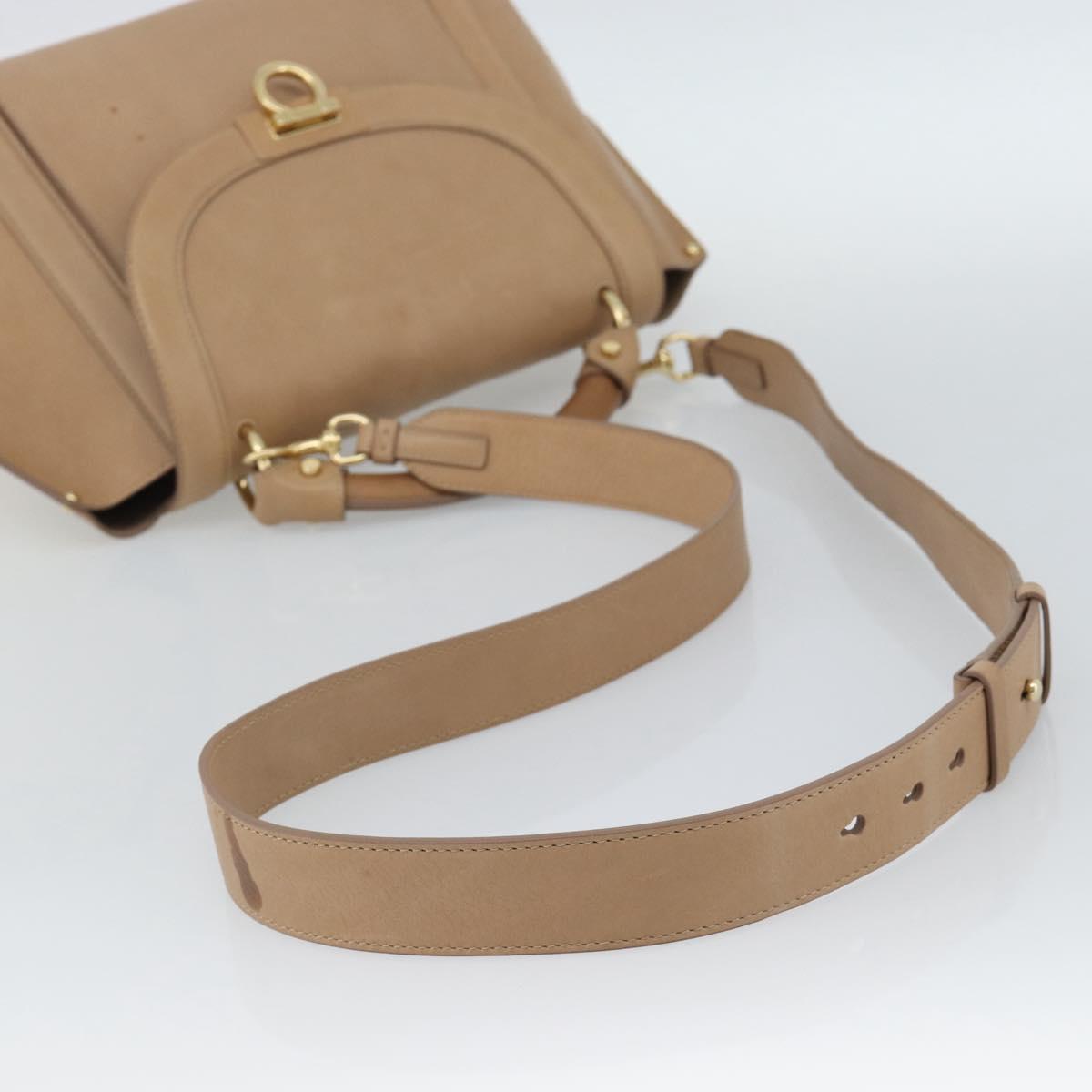 Salvatore Ferragamo Gancini Hand Bag Leather 2way Beige Gold Auth 190640