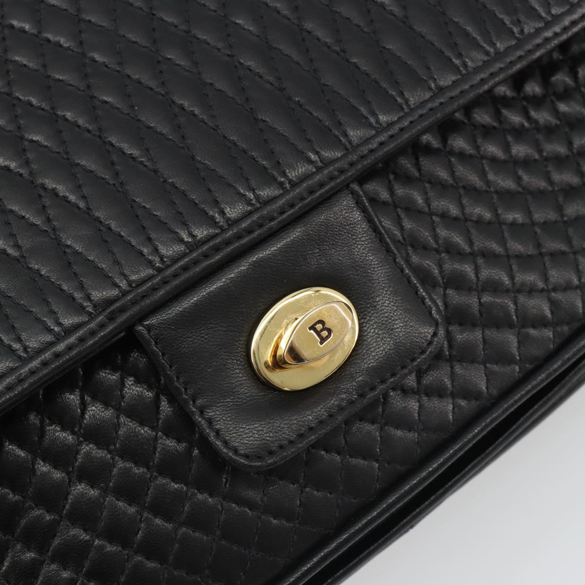 BALLY Chain Shoulder Bag Leather Black Gold Auth 190641A