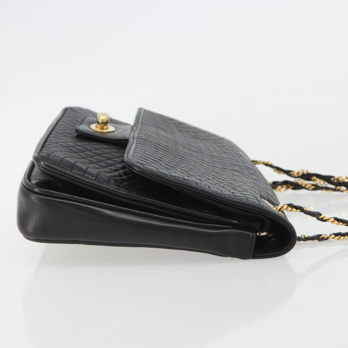 BALLY Chain Shoulder Bag Leather Black Gold Auth 190641A
