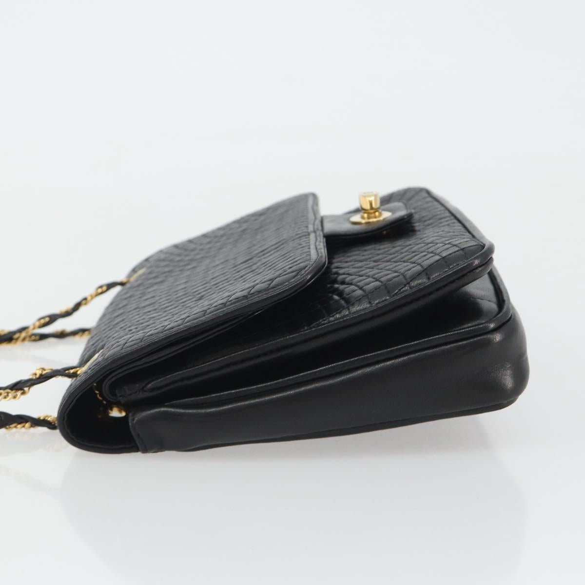 BALLY Chain Shoulder Bag Leather Black Gold Auth 190641A