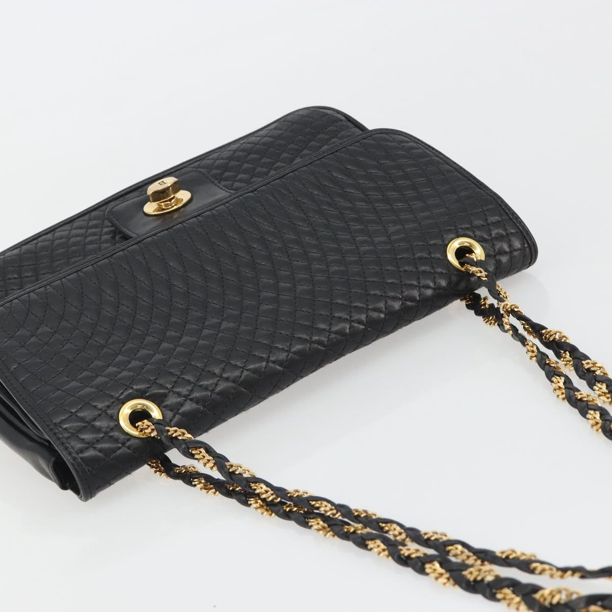 BALLY Chain Shoulder Bag Leather Black Gold Auth 190641A