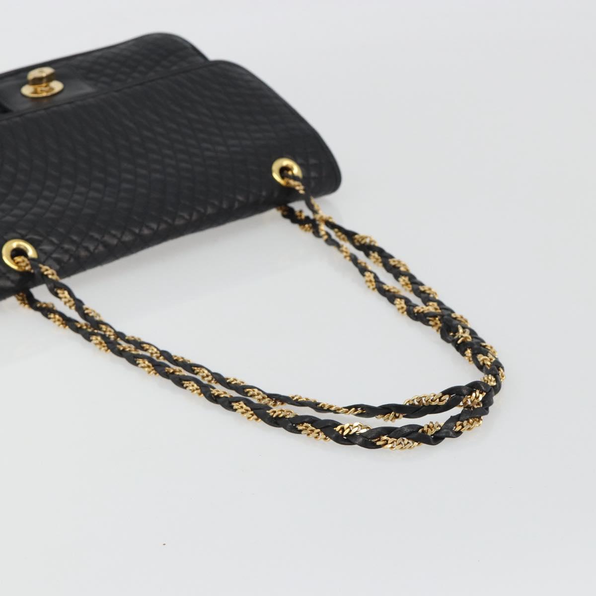 BALLY Chain Shoulder Bag Leather Black Gold Auth 190641A