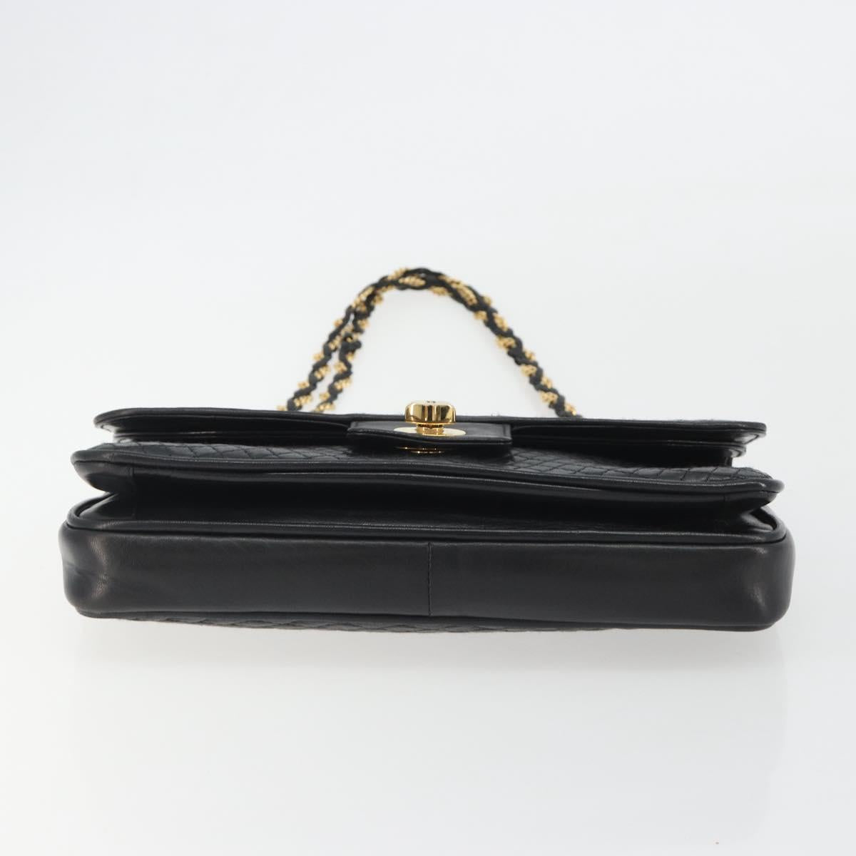 BALLY Chain Shoulder Bag Leather Black Gold Auth 190641A