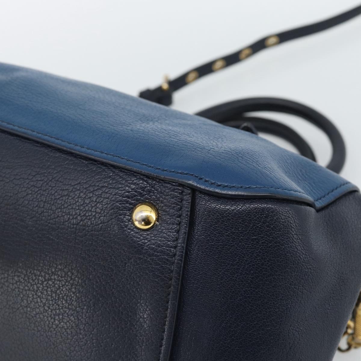 Miu Miu Hand Bag Leather 2way Blue Gold Auth 190650