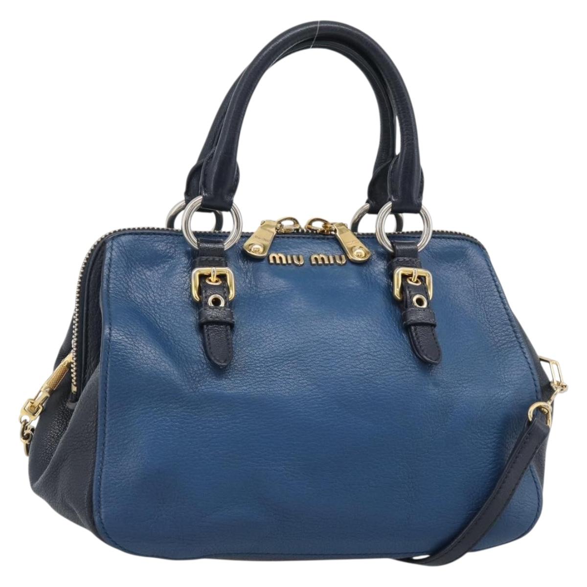 Miu Miu Hand Bag Leather 2way Blue Gold Auth 190650