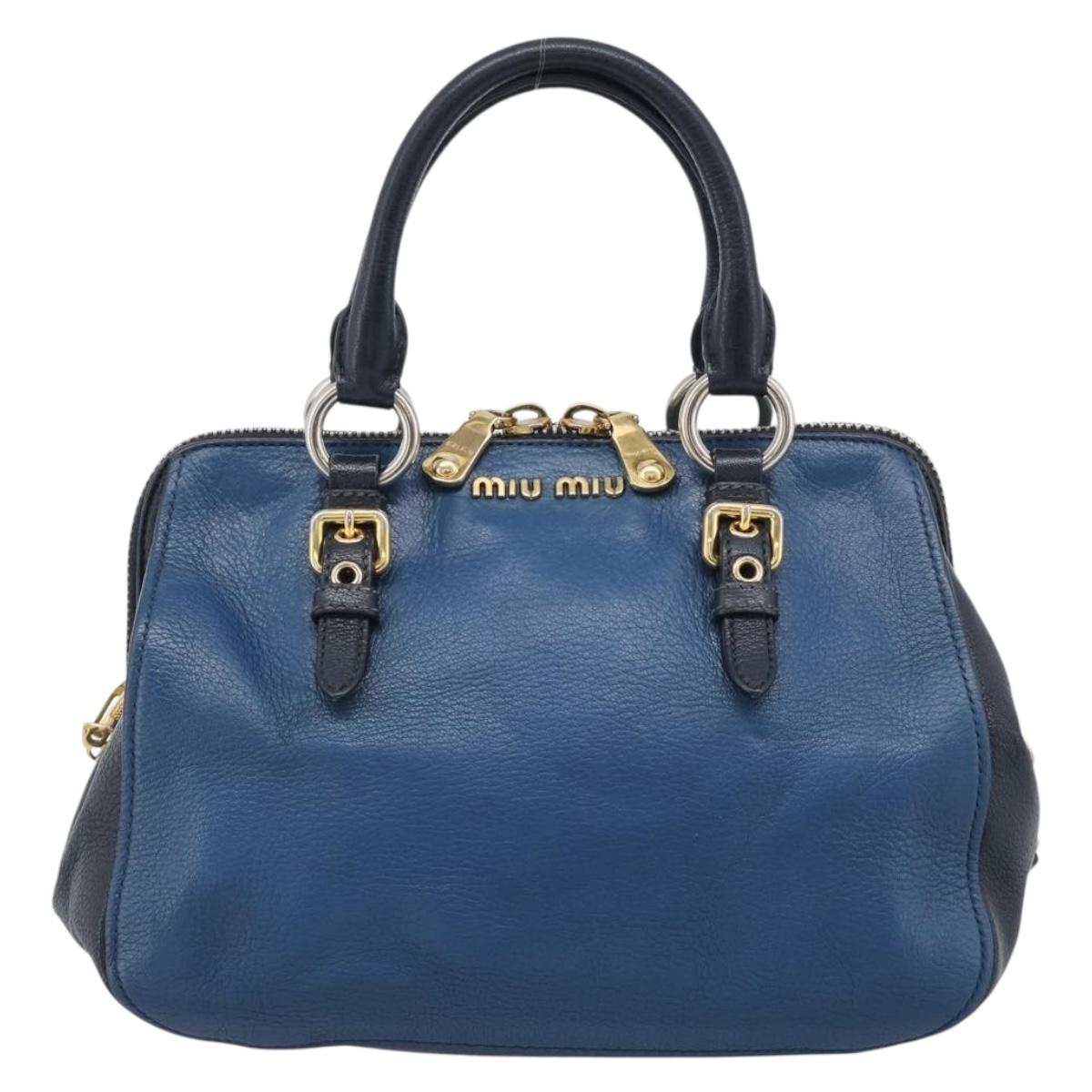 Miu Miu Hand Bag Leather 2way Blue Gold Auth 190650