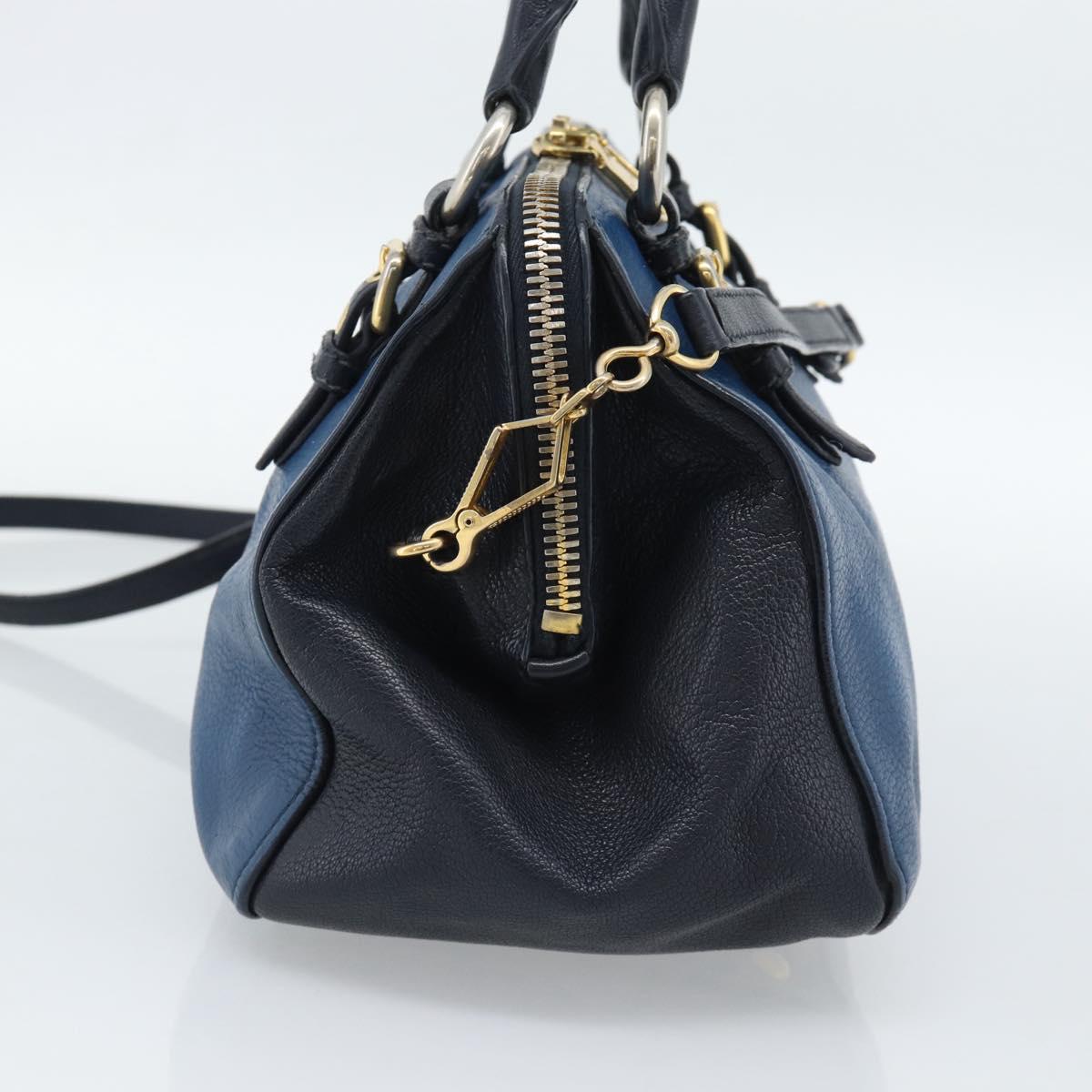 Miu Miu Hand Bag Leather 2way Blue Gold Auth 190650