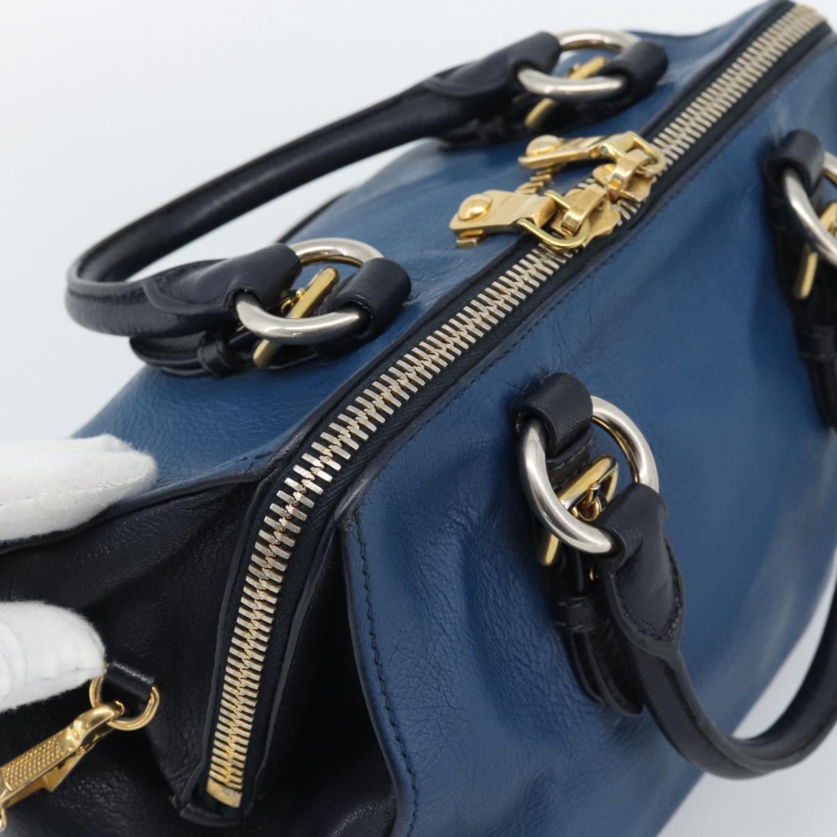 Miu Miu Hand Bag Leather 2way Blue Gold Auth 190650
