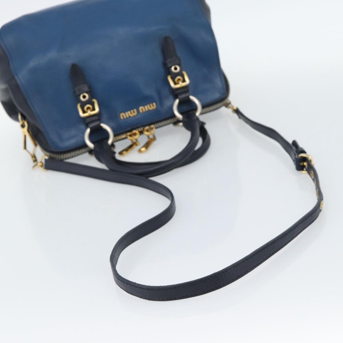 Miu Miu Hand Bag Leather 2way Blue Gold Auth 190650
