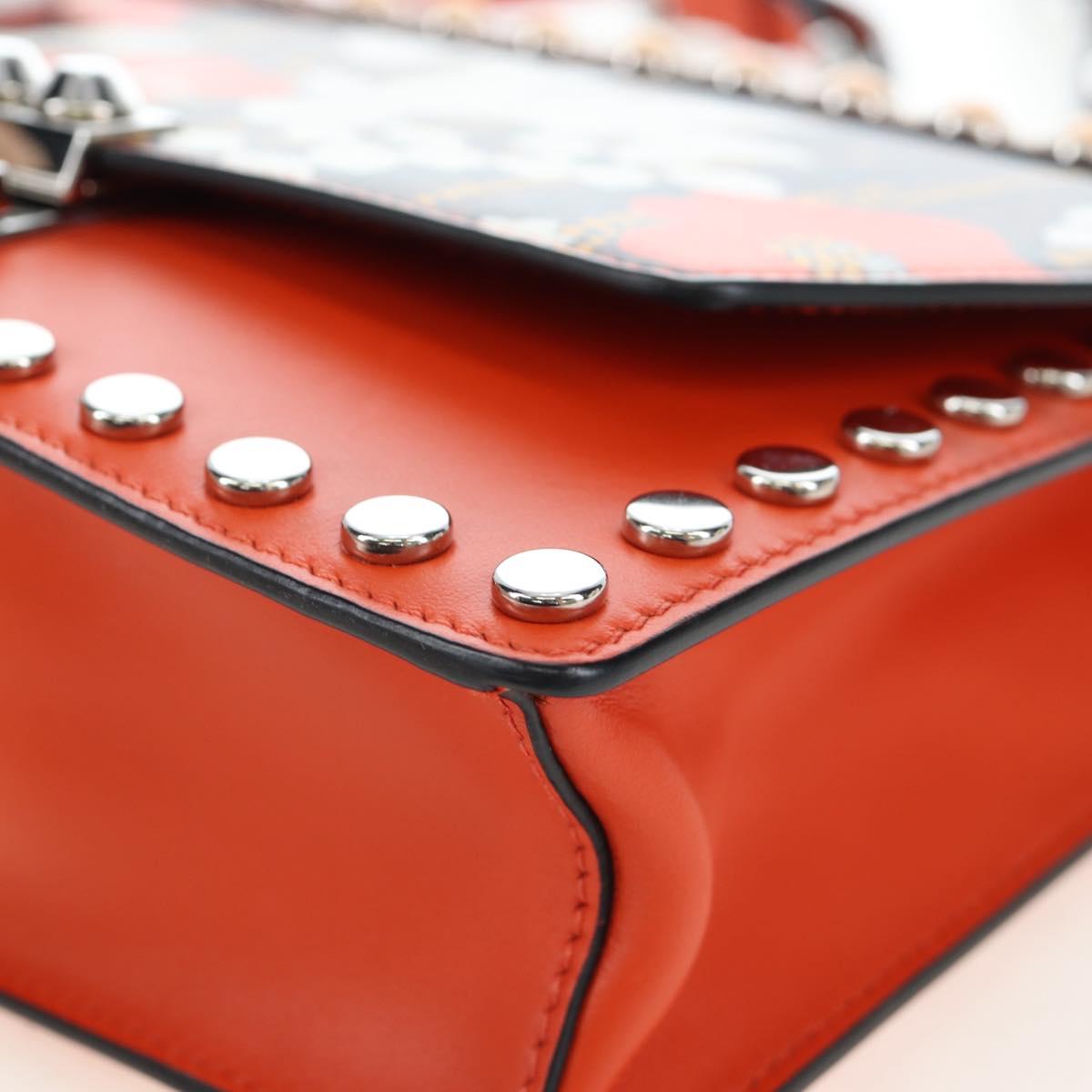 PRADA Shoulder Bag Leather Orange Silver Auth 190652M