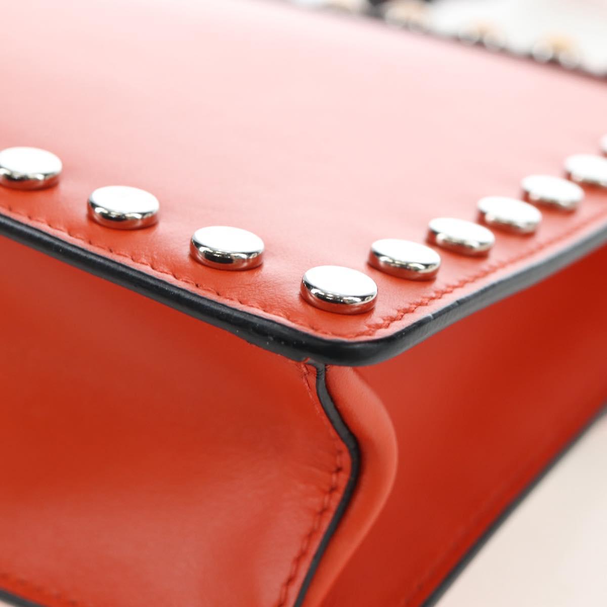 PRADA Shoulder Bag Leather Orange Silver Auth 190652M