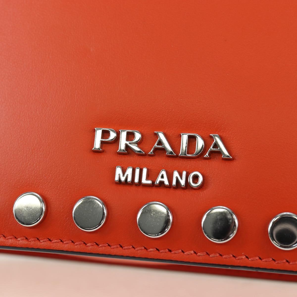 PRADA Shoulder Bag Leather Orange Silver Auth 190652M