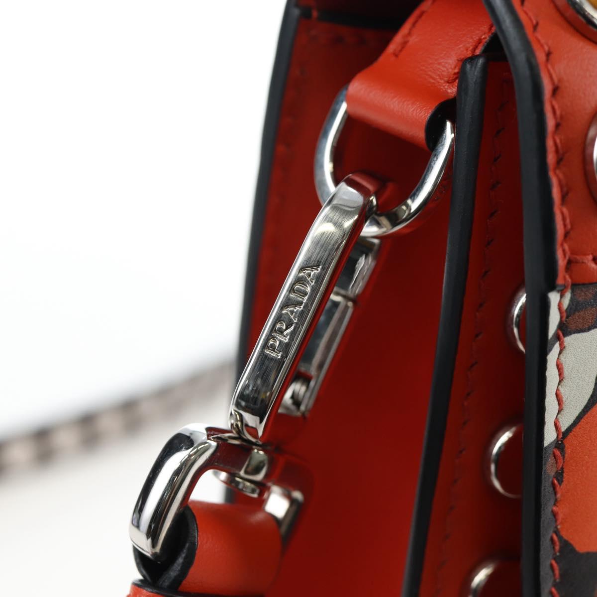PRADA Shoulder Bag Leather Orange Silver Auth 190652M