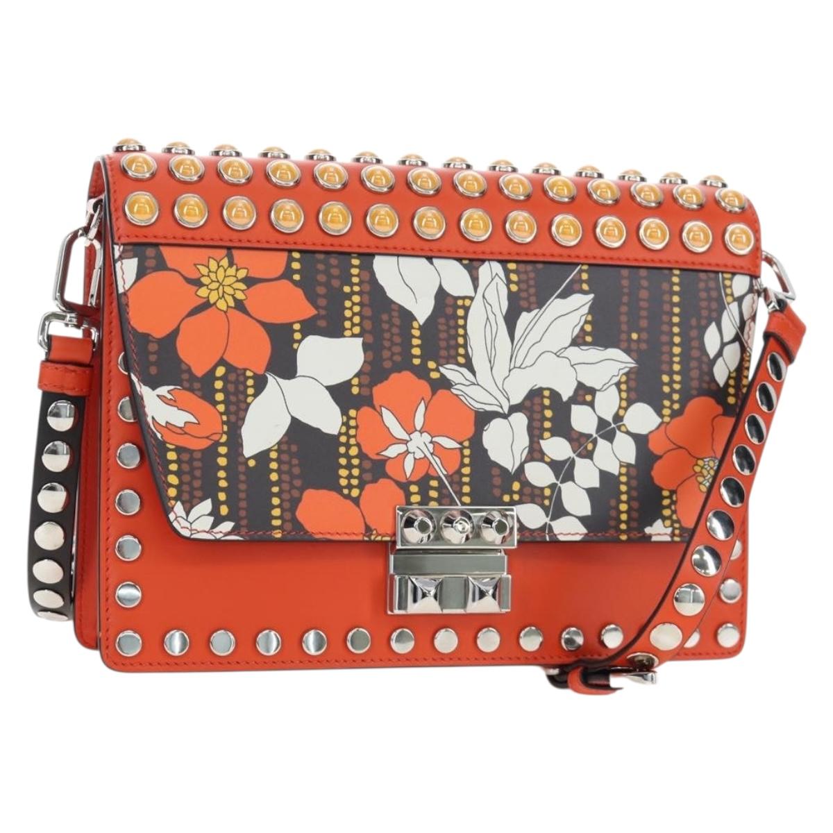 PRADA Shoulder Bag Leather Orange Silver Auth 190652M