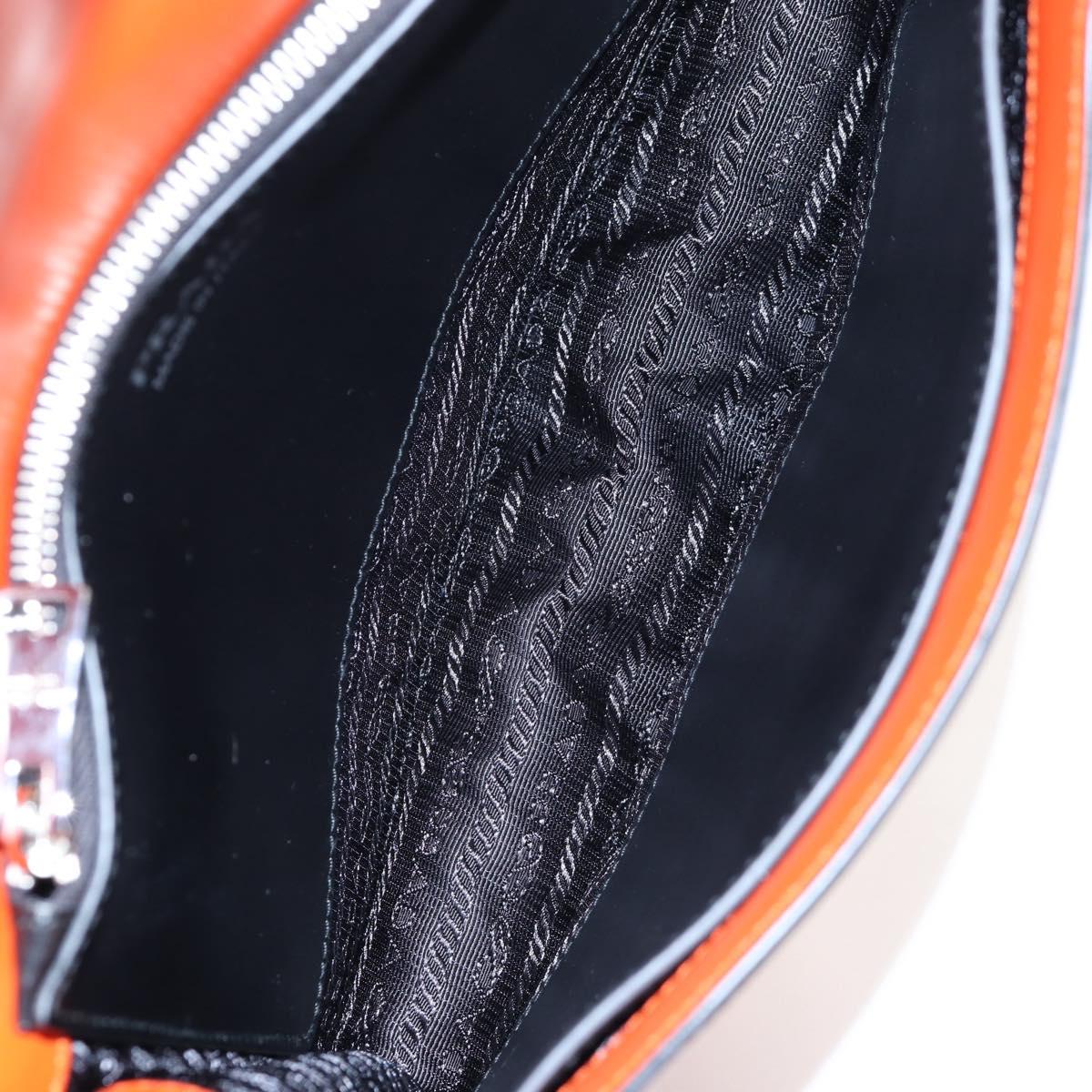 PRADA Shoulder Bag Leather Orange Silver Auth 190652M