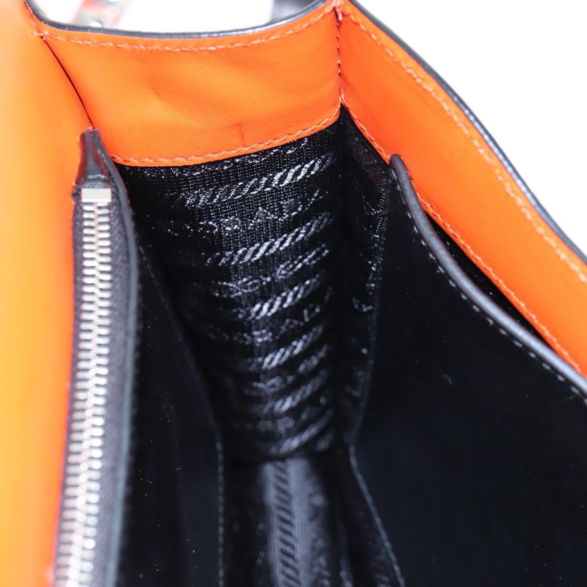 PRADA Shoulder Bag Leather Orange Silver Auth 190652M