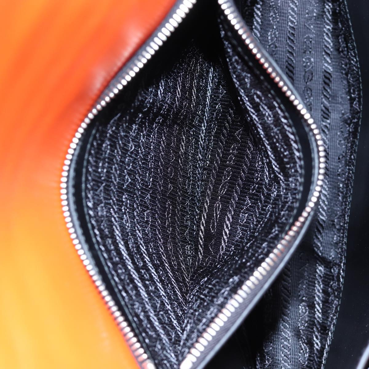 PRADA Shoulder Bag Leather Orange Silver Auth 190652M