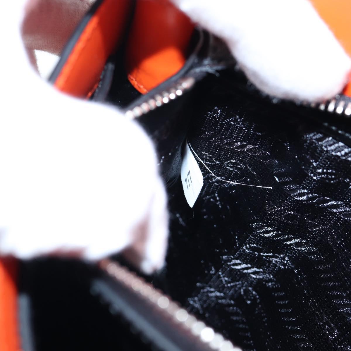 PRADA Shoulder Bag Leather Orange Silver Auth 190652M