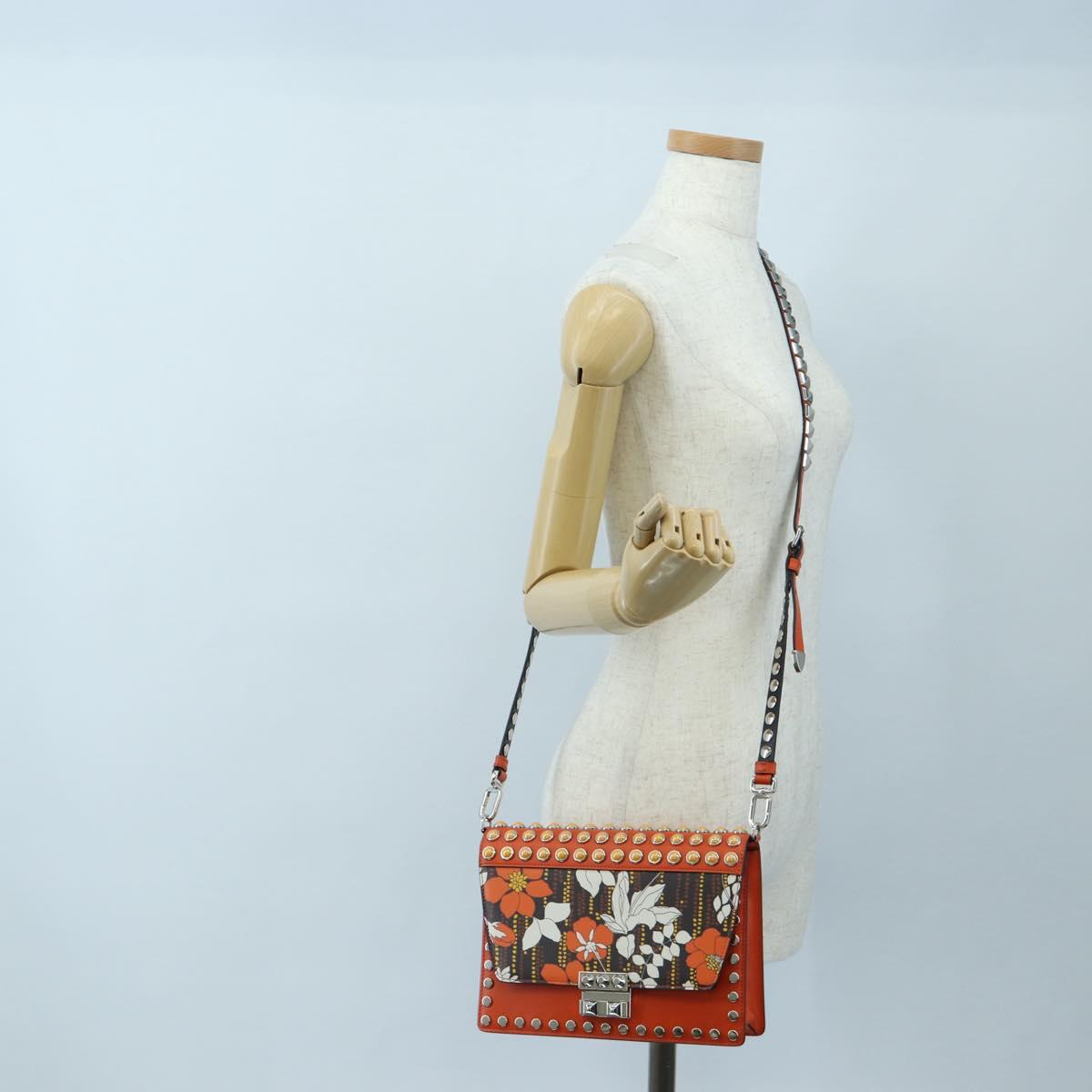 PRADA Shoulder Bag Leather Orange Silver Auth 190652M