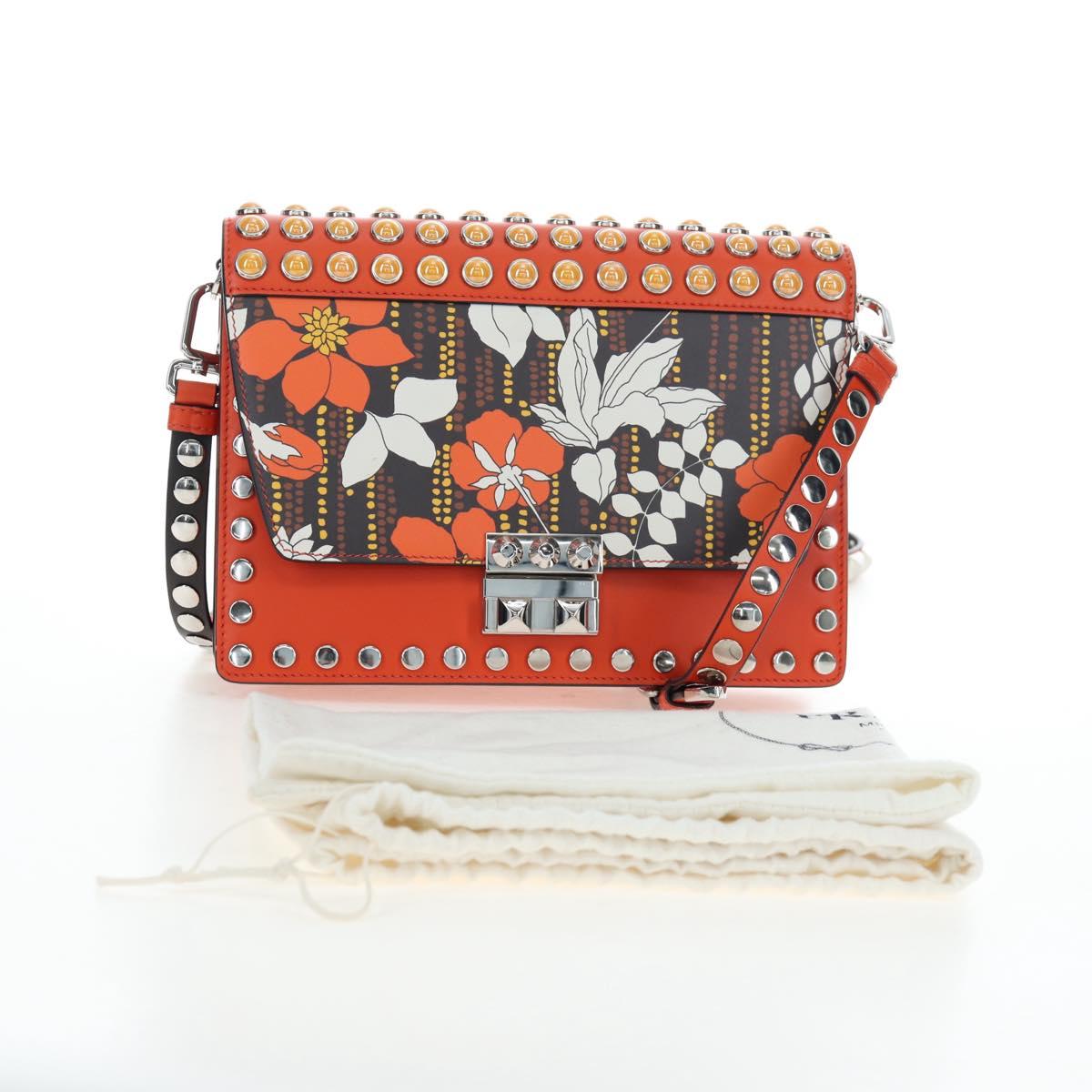 PRADA Shoulder Bag Leather Orange Silver Auth 190652M