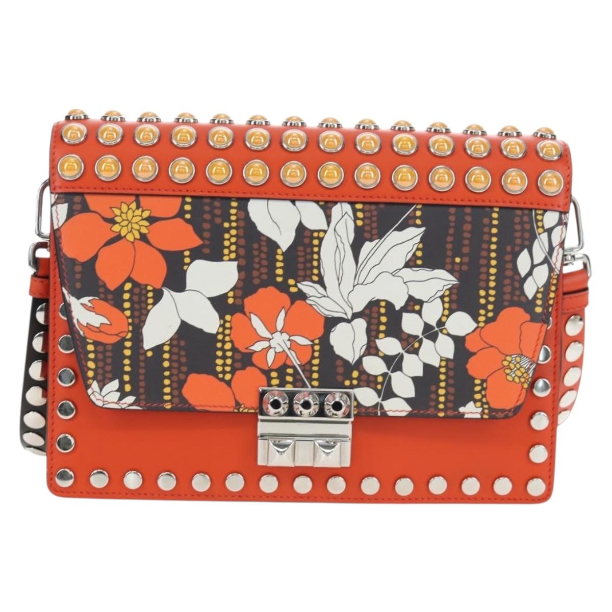 PRADA Shoulder Bag Leather Orange Silver Auth 190652M