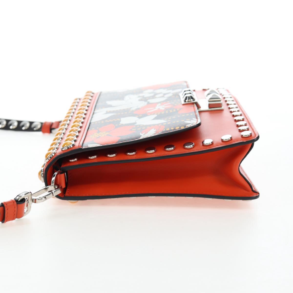 PRADA Shoulder Bag Leather Orange Silver Auth 190652M