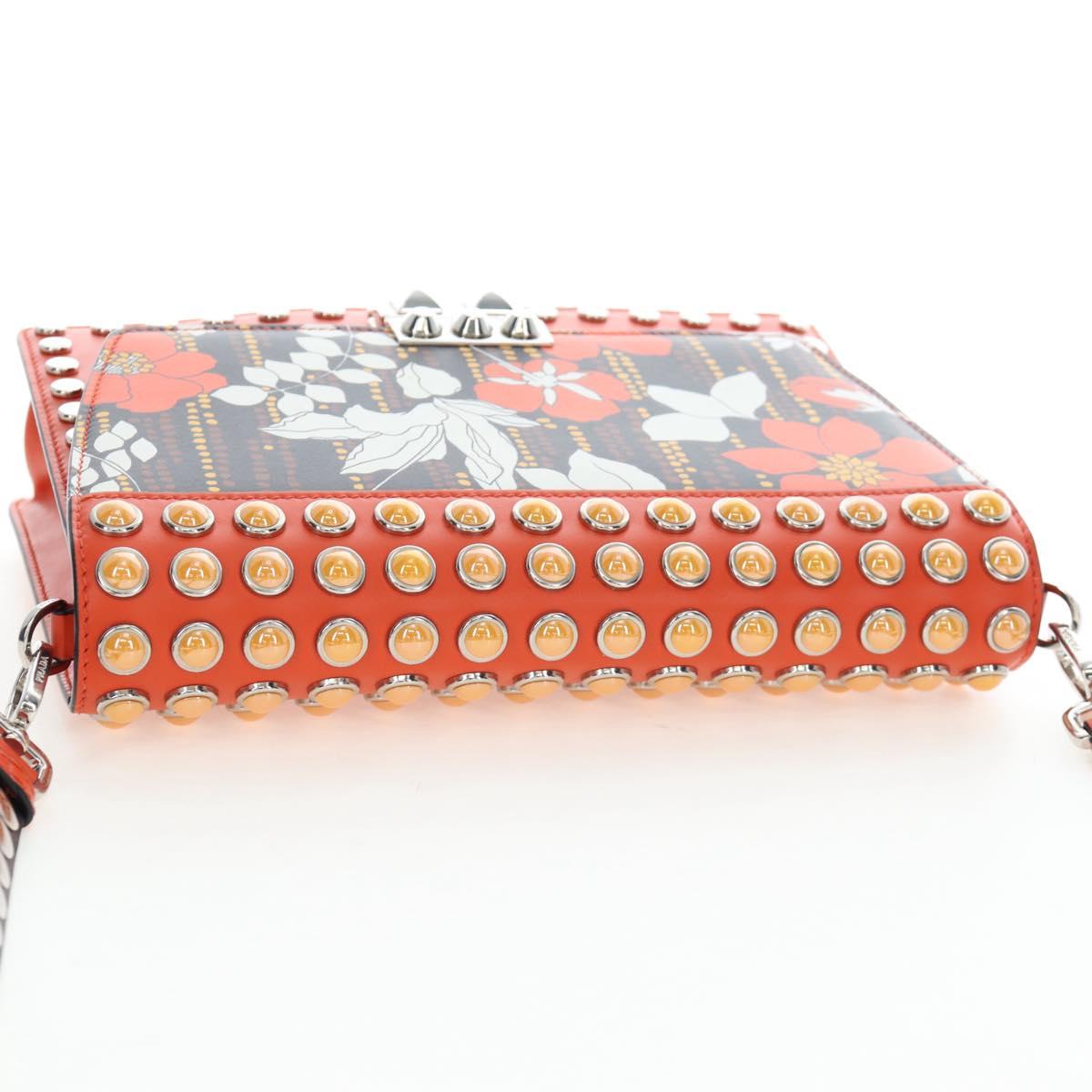 PRADA Shoulder Bag Leather Orange Silver Auth 190652M