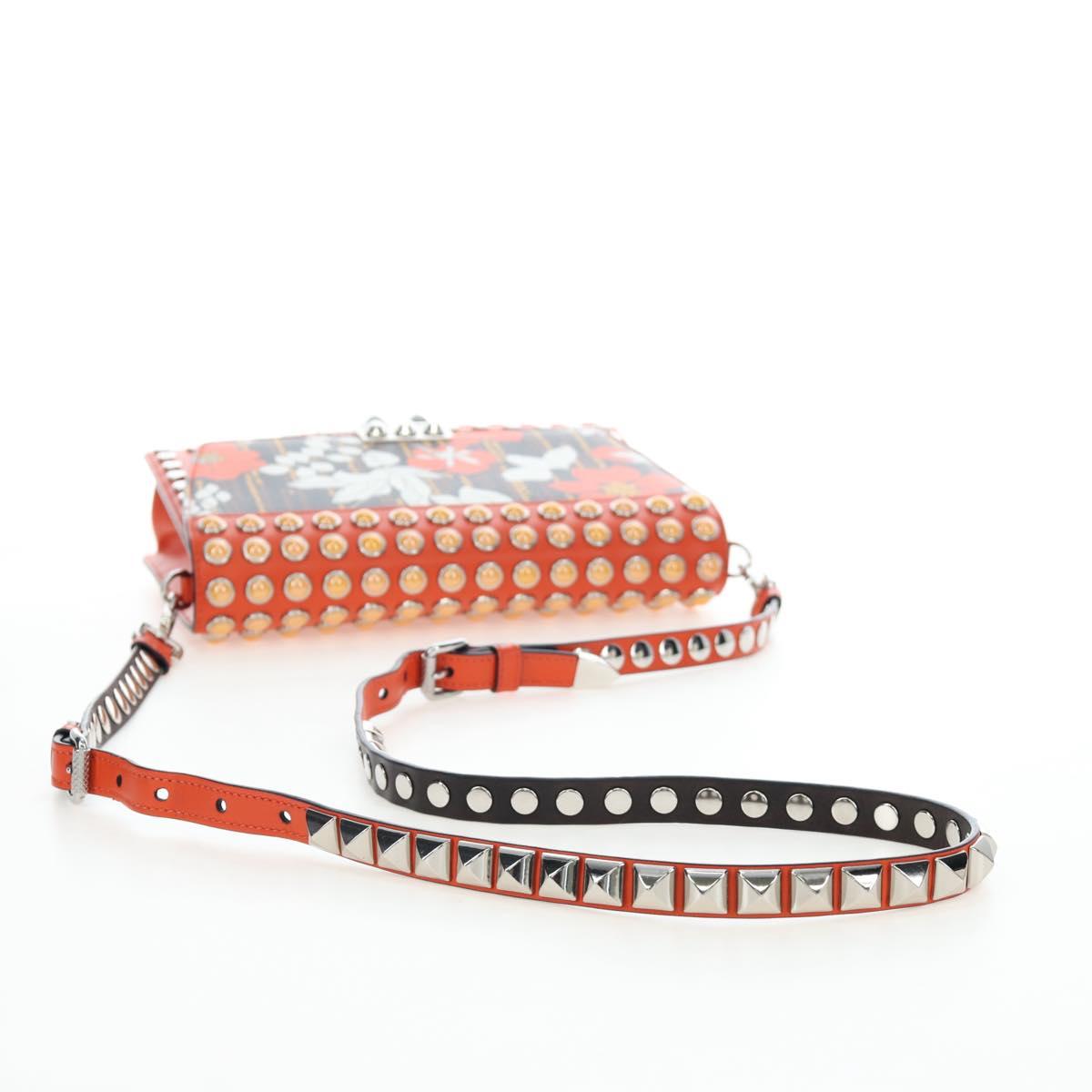 PRADA Shoulder Bag Leather Orange Silver Auth 190652M