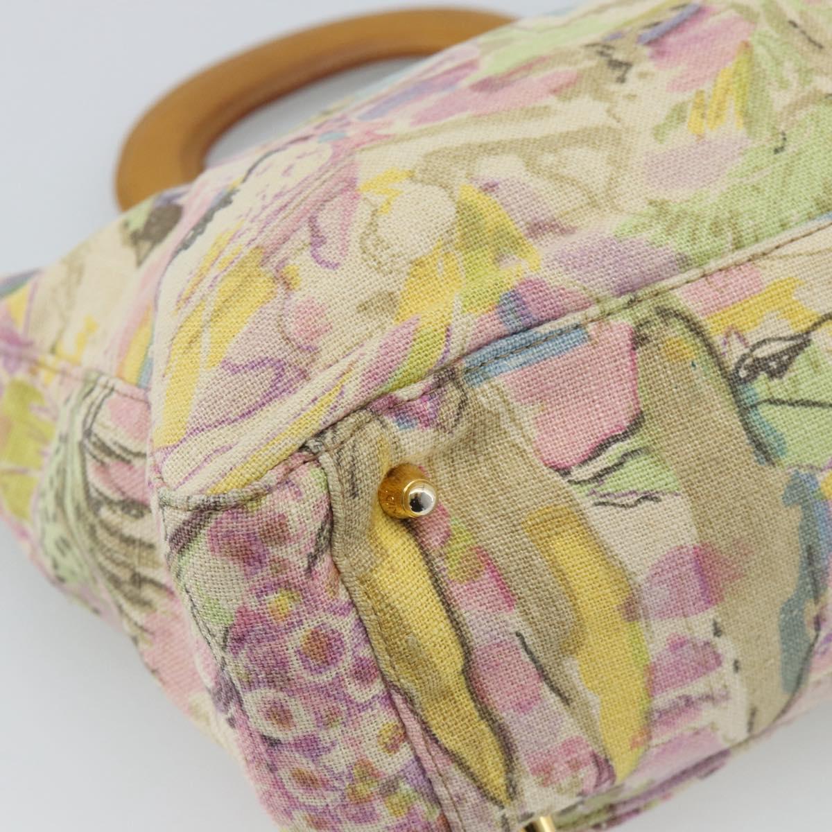 FENDI Hand Bag Canvas Beige Gold Auth 190653V