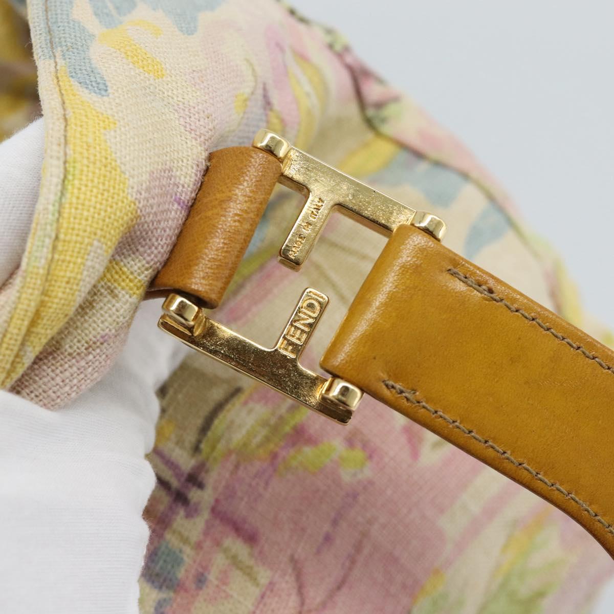 FENDI Hand Bag Canvas Beige Gold Auth 190653V
