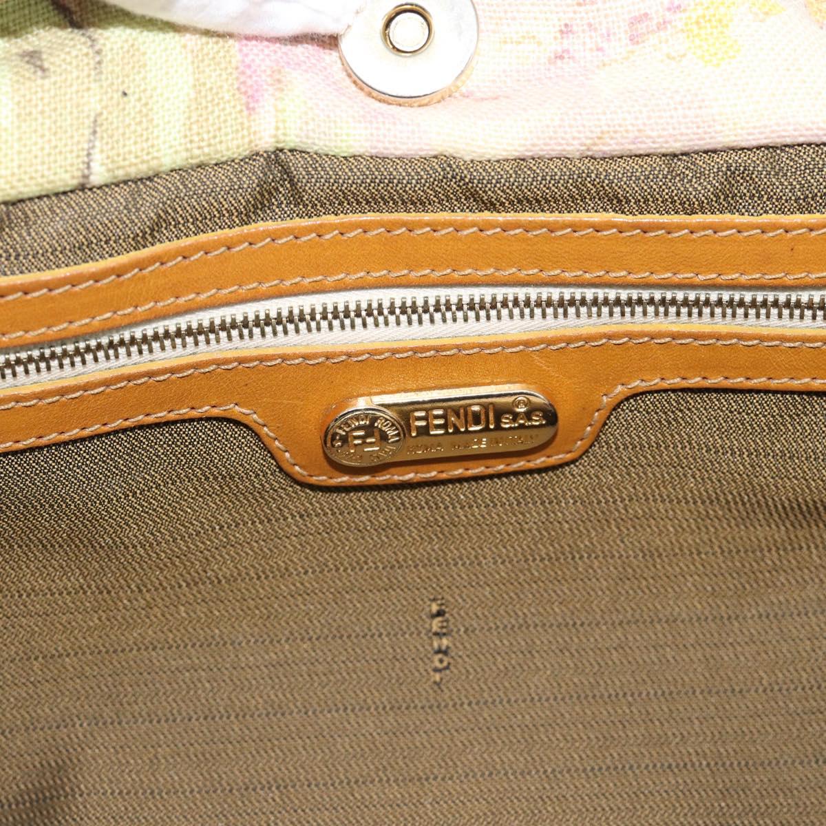 FENDI Hand Bag Canvas Beige Gold Auth 190653V