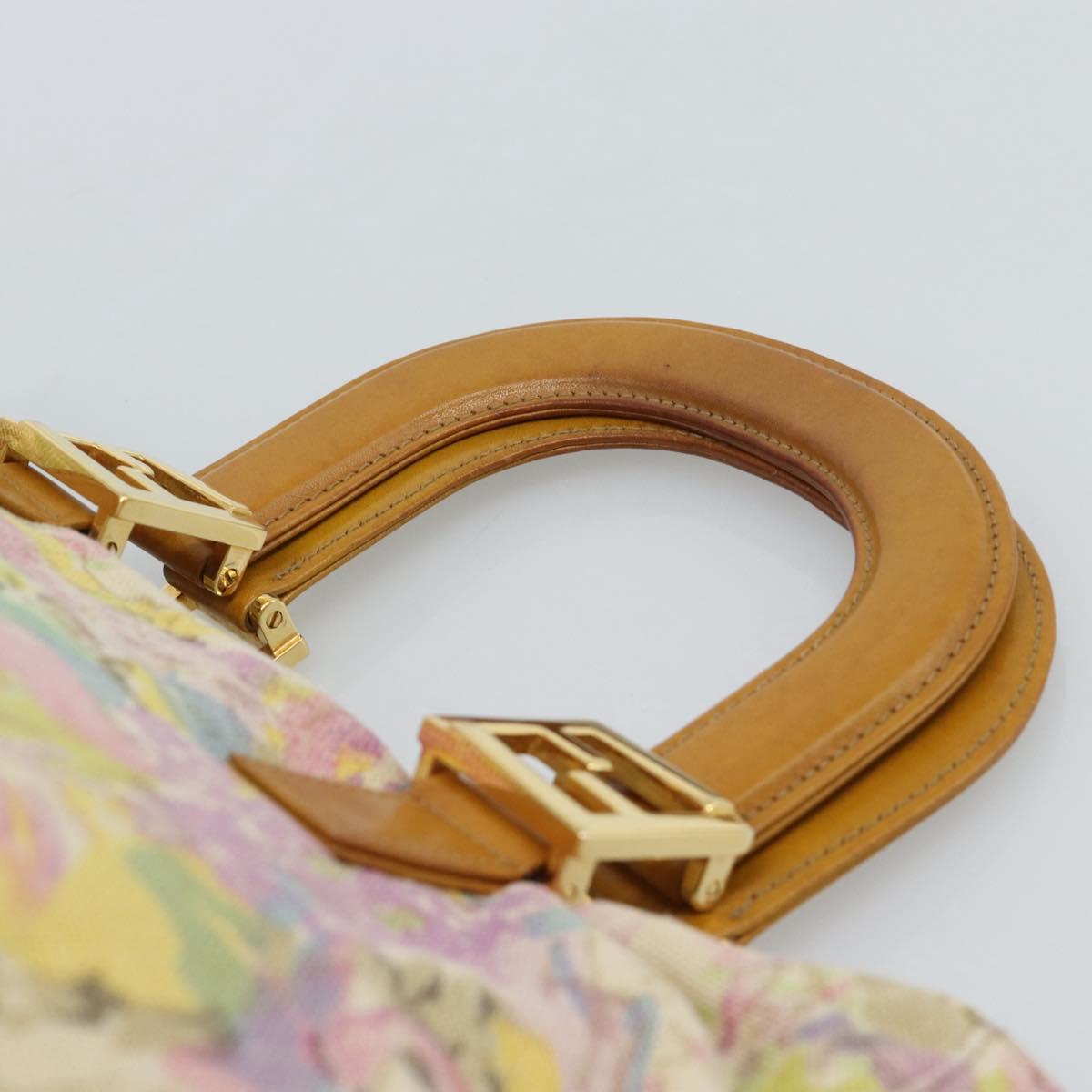 FENDI Hand Bag Canvas Beige Gold Auth 190653V