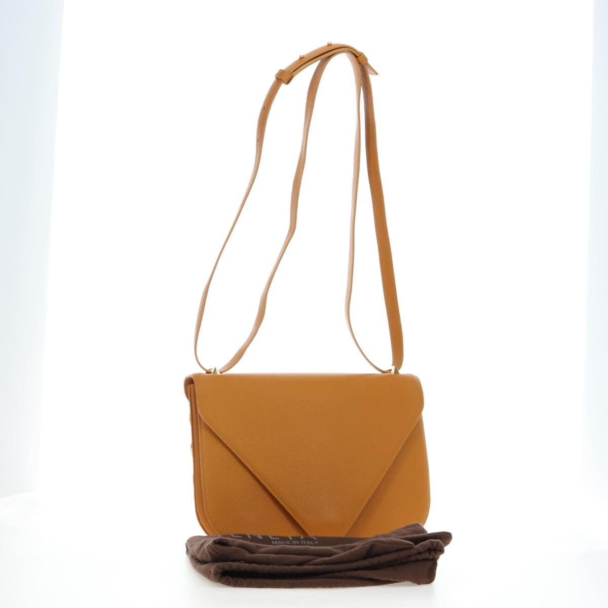 BOTTEGA VENETA Mount Chain Shoulder Bag Leather 2way Orange Gold Auth 190656V