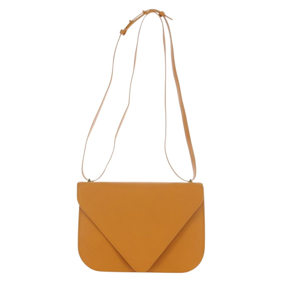 BOTTEGA VENETA Mount Chain Shoulder Bag Leather 2way Orange Gold Auth 190656V